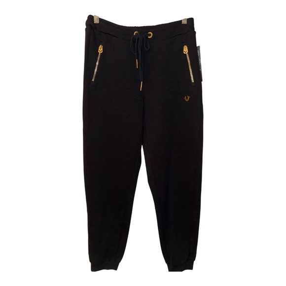 NWT True Religion Black Joggers Gold Metal XS - Picture 1 of 9
